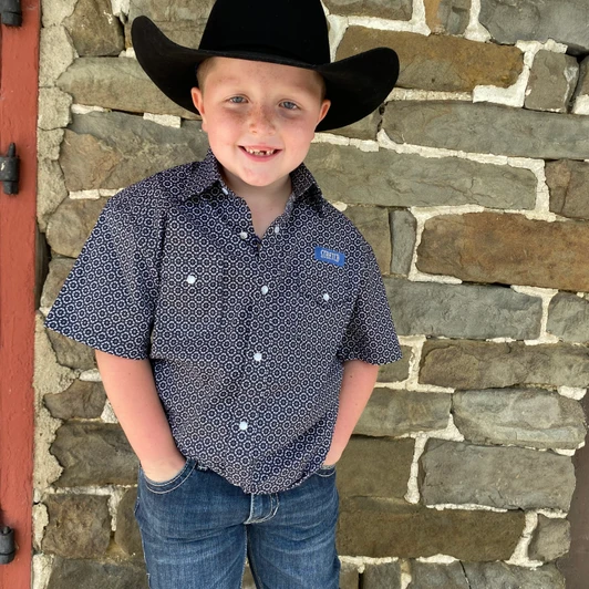Panhandle Boy's Rough Stock Black Small Geo Print Snap Shirt RBN3S06550