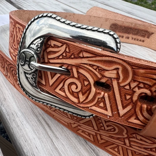 Hooey Classic Natural Leather Belt With Tribal Filigree Embossed Pattern HMBLT046