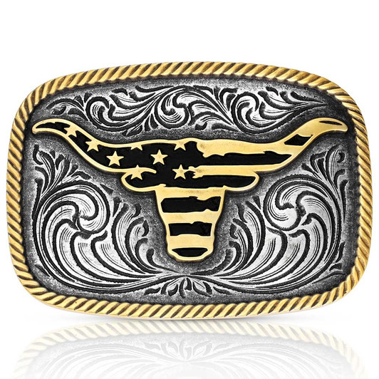 Montana Silversmiths Western Patriotic Longhorn Buckle