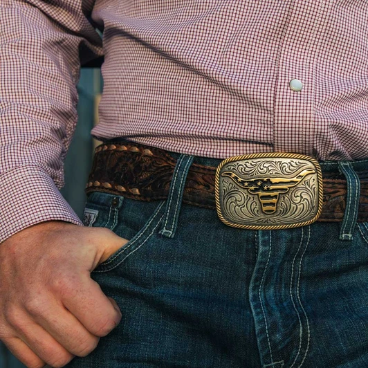 Montana Silversmiths Western Patriotic Longhorn Buckle