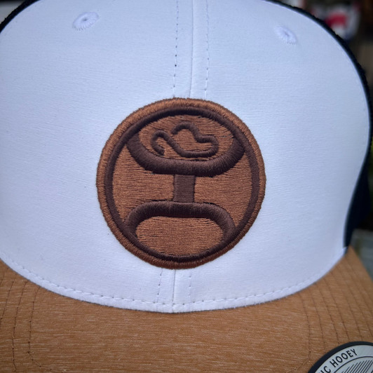 Hooey Primo White and Black Trucker Hat with Brown Hooey Circle Patch 2546T-WHBK