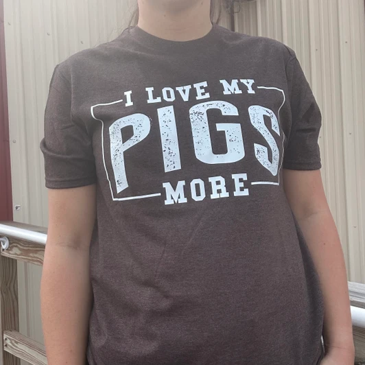 I Love My Pigs More Heather Brown Graphic Tee