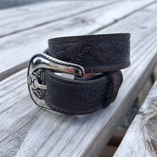Hooey Classic Natural Leather Belt With Tribal Filigree Embossed