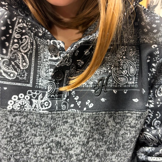 Hooey Youth "Jimmy" Black/White Bandana Patterned Hoodie