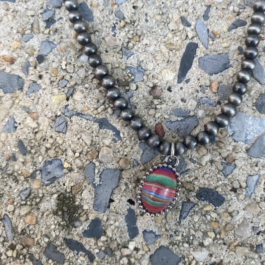 16" Faux Navajo Serape Oval Pendant Necklace