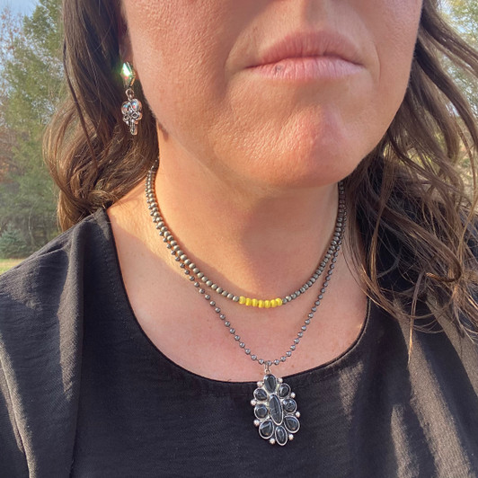 Tiny Yellow and Faux Navajo 16" Choker Necklace