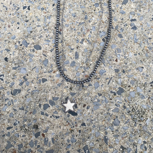 Faux Navajo & Chain Necklace with White Star Charm