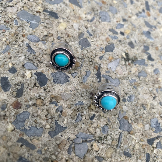 Turquoise Half Dotted Circle Stud Earrings