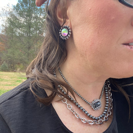 Large Rhinestone Concho Border Stud Earrings