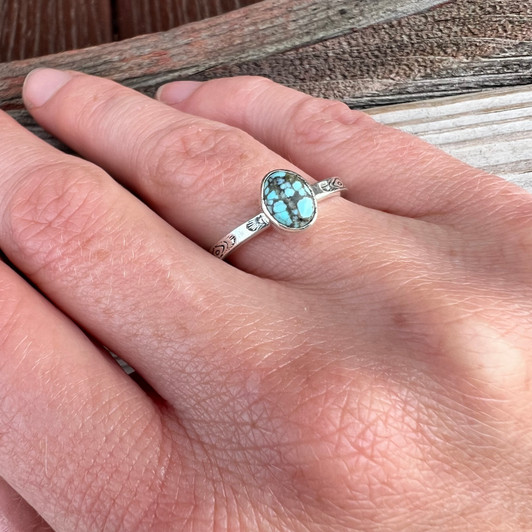 Stackable Natural Number 8 Stone Sterling Silver Adjustable Ring