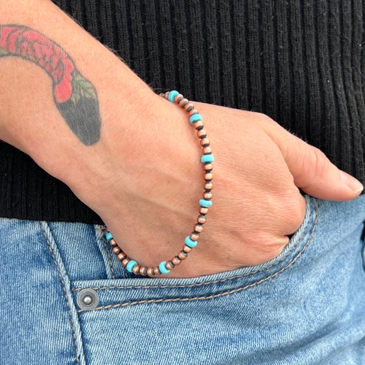 Navajo Copper & Turquoise Beaded Bracelet