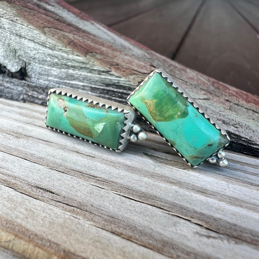 Handmade Sterling Silver Beaded Kingman Turquoise Bar Post Earrings