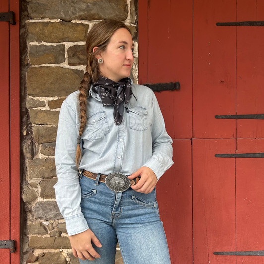 Hooey Ladies Chambray Denim Long Sleeve Snap Down Shirt HT1678DE