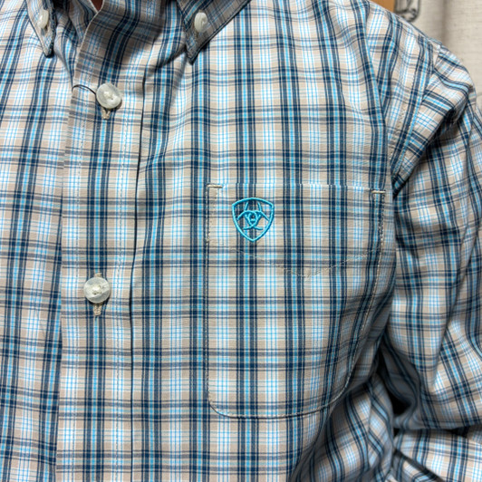 Ariat Boy's Khaki Plaid Pro Series Shelton Classic Fit Shirt 10058718