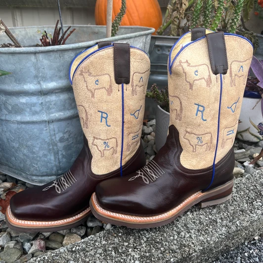 Roper Big Kid's Cattle Brands Oily Brown Leather Boot 09-119-7023-8810