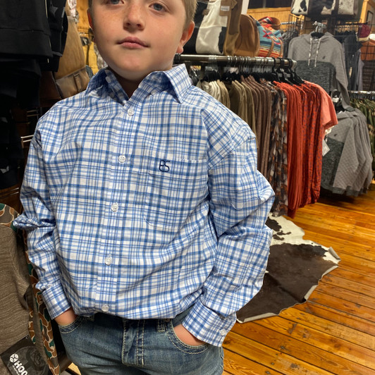 Panhandle Boy's Blue Plaid Long Sleeve Button Shirt SBB2S07400