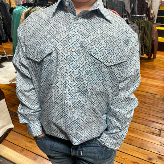 Panhandle Boy's Turquoise Long Sleeve Snap Shirt RBN2S07091