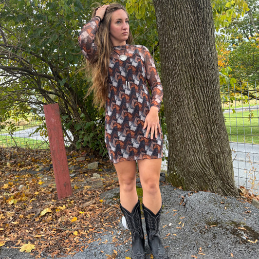 Rock & Roll Ladies Black Horse Print Mesh Dress BWD2R07474
