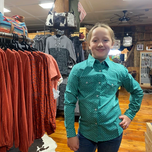 Panhandle Girl's Turquoise Long Sleeve Snap Shirt RGN2S07107