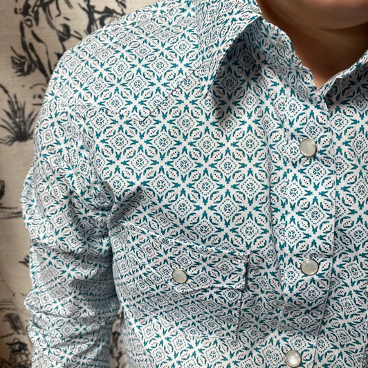 Panhandle Girl's Turquoise Long Sleeve Snap Shirt RGN2S07107