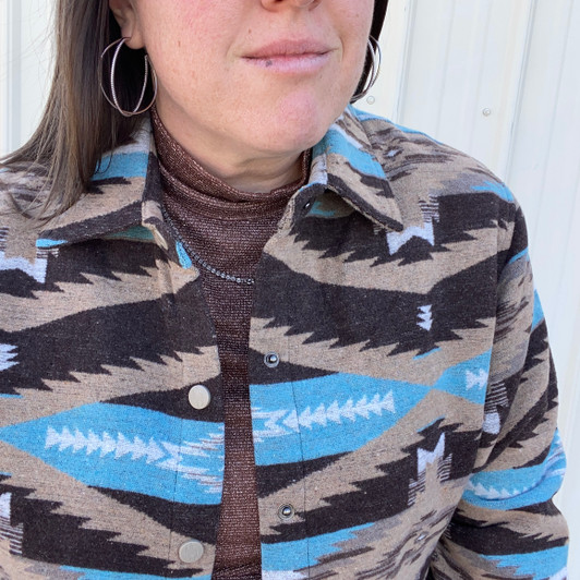 Outback Trading Co. Ladies Teal and Brown Daphne Shirt Jacket 48702-LB