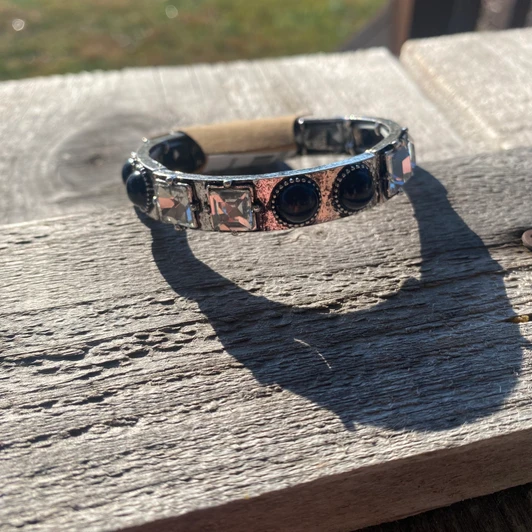Rhinestone & Black Stone Stretch Bracelet