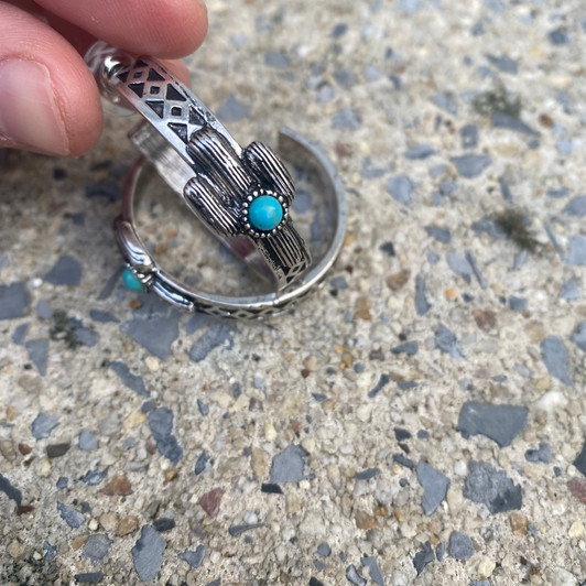 Aztec Turquoise Stone Cactus Hoop Earrings