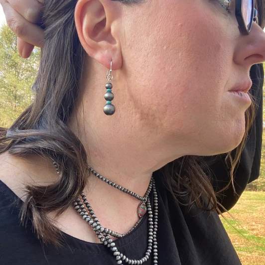 Faux Navajo Pearl and Turquoise Small Drop Earrings