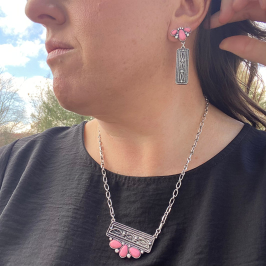 Pink Post & Boot Stitch Bar Earrings