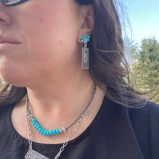 Turquoise Post & Boot Stitch Bar Earrings