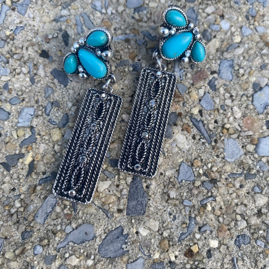 Turquoise Post & Boot Stitch Bar Earrings