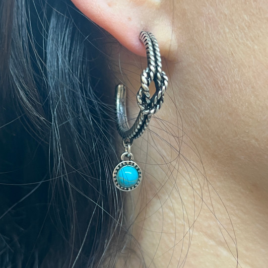 Knotted Rope Hoop with Turquoise Stone Earrings