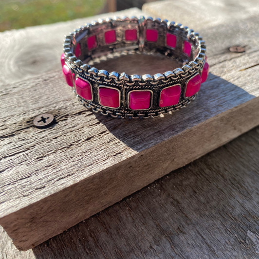 Chunky Hot Pink Stone Stretch Bracelet