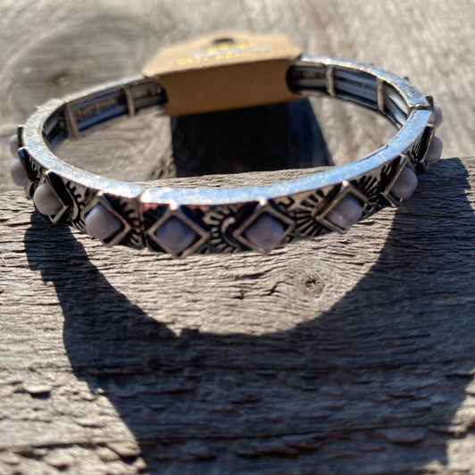 Sunburst & White Buffalo Stone Stackable Stretch Bracelet