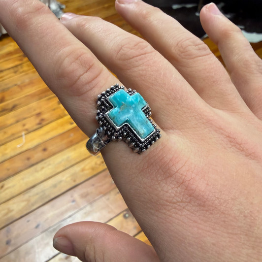 Chunky Turquoise Cross Stretch Ring RGStretch-2