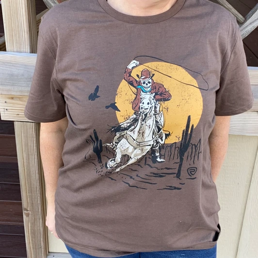 Rock & Roll Skeleton Rider Graphic Tee in Taupe