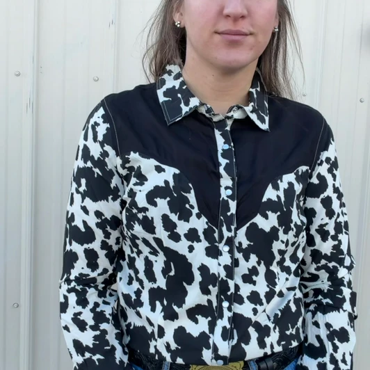 Panhandle Ladies Black Cowprint Long Sleeve Yoked Snap Shirt LWN2S07056