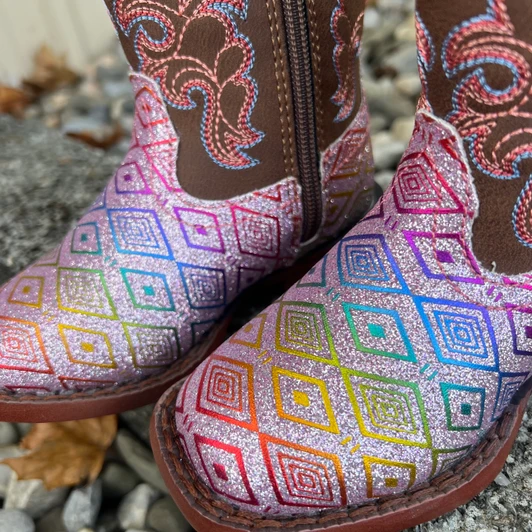 Roper Toddler Pink Aztec Glitter Square Toe Boot
