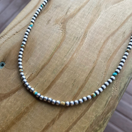20" 4mm Sterling Silver Pearl & Earthy Kingman Turquoise Necklace