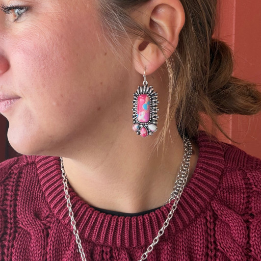 Cotton Candy Rectangle and Blossom Dangle Earrings AE8896-SBFU