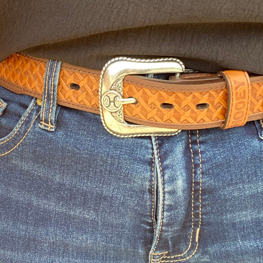 Hooey Men's Hands Up Basketweave Brown Leather Belt