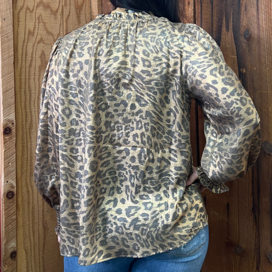 Metallic Leopard Long Sleeve Blouse