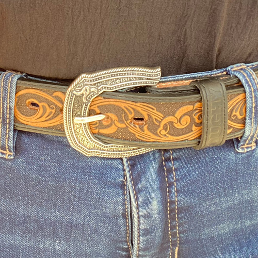 Hooey Cheatam Roughy Tapered Hand-Tooled Filigree Belt