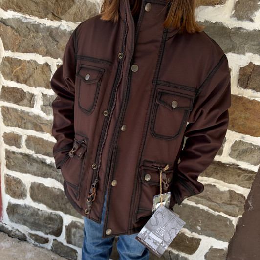 STS Ranch Youth Brown Brazos Jacket With Hidden Hood