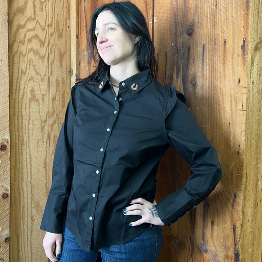 L&B Black Ruffle Long Sleeve Snap Shirt