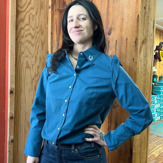 L&B Teal Ruffle Long Sleeve Snap Shirt