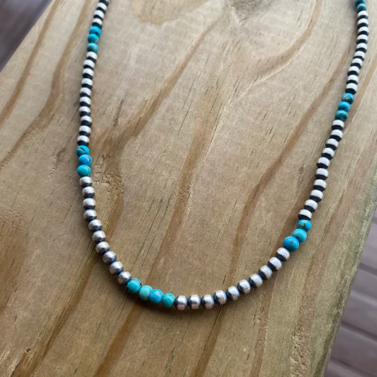 18" 4mm Sterling Silver Pearl & Kingman Turquoise Necklace