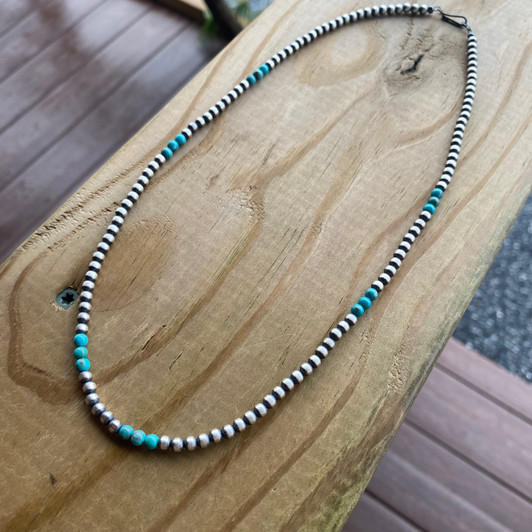 20" 4mm Sterling Silver Pearl & Kingman Turquoise Necklace