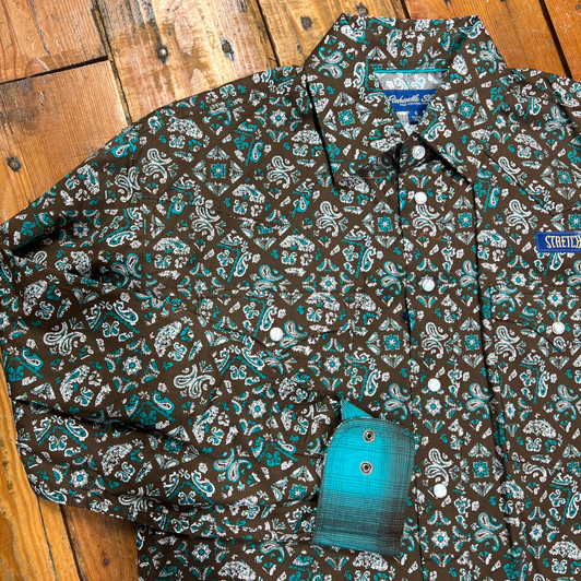 Panhandle Men's Brown Print Long Sleeve Snap Shirt RMN2S07093