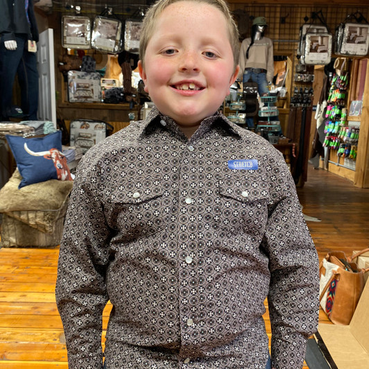 Panhandle Boy's Brown Print Long Sleeve Snap Shirt SBN2S07615